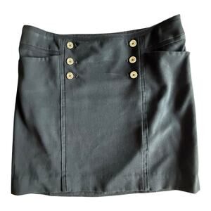 White House Black Market Black Mini Skirt Sailor Front Silver Buttons Size 10